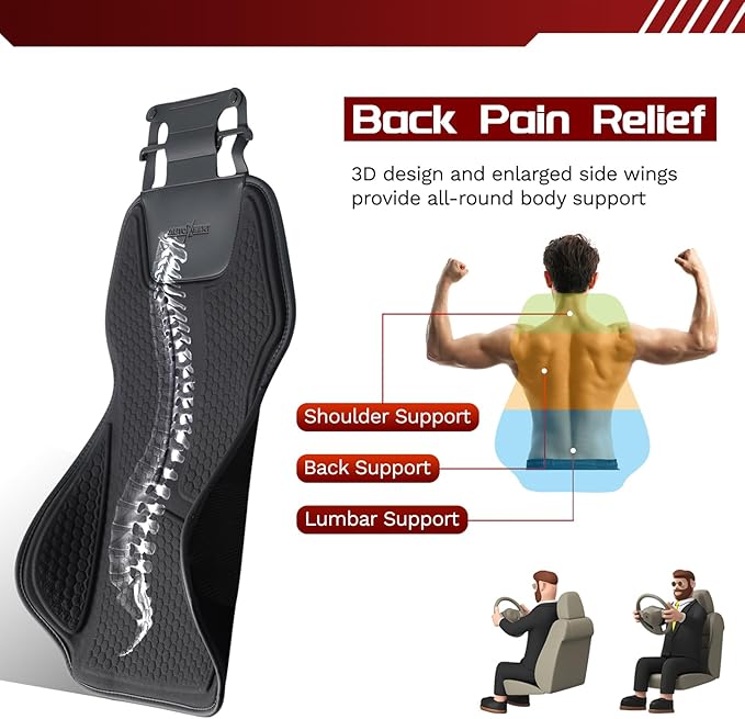 Gel Lumbar Support Pillow & Seat Cover for Car,Seat Cushion for Long Sitting Pressure Relief (2CM Thick), Lumbar Seat Cushion for Car 27.95''x18.89'',Gel Seat Cushion Cover 18.11''x17.13'',Black