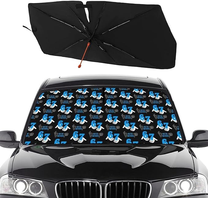Socira Funny Six Seven Car Windshield Sunshade Umbrella Foldable Umbrella Sun Shade Windshield Cover Sunshade Car Accessories Blocks Uv Rays Keeps Cool (57" X 30")