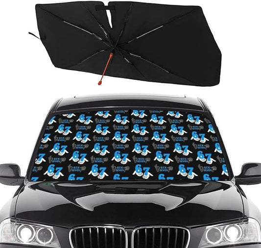 Socira Funny Six Seven Car Windshield Sunshade Umbrella Foldable Umbrella Sun Shade Windshield Cover Sunshade Car Accessories Blocks Uv Rays Keeps Cool (57" X 30")