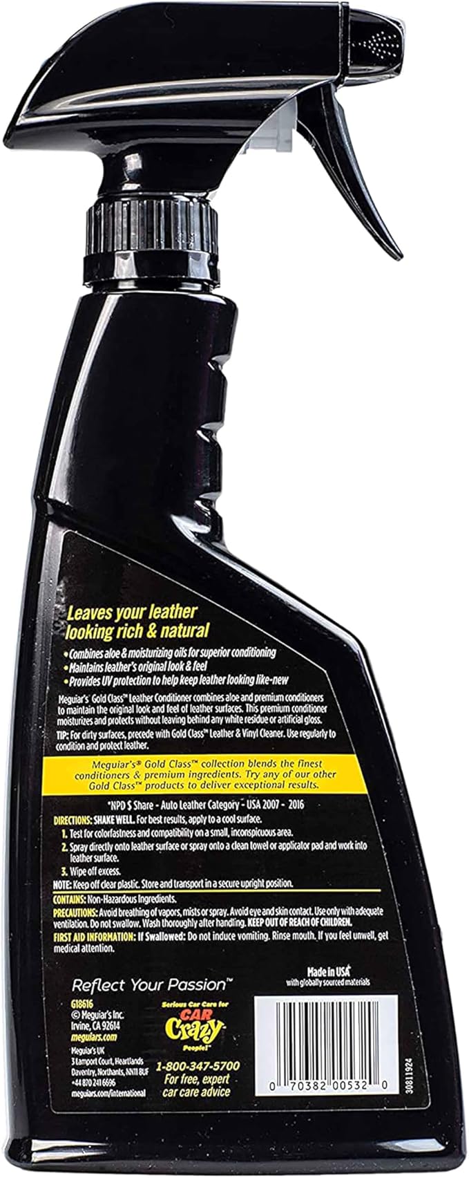 Meguiar's Gold Class Leather Conditioner Spray - Premium Car Leather Conditioner - Protect Your Car's Seats from Cracking, Fading and Drying Out - Keep It Looking and Feeling New, 16 Oz