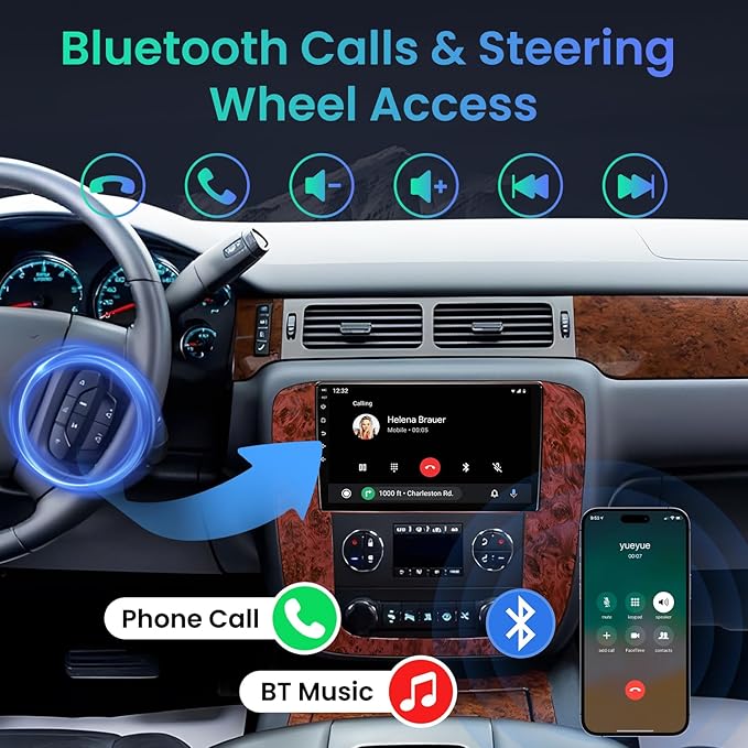 8G+128G Car Radio for Chevy Silverado Tahoe Suburban GMC Yukon 2007-2013: 8Core Android 15 Stereo with QLED HD Touchscreen Wireless CarPlay Android Auto Build-in GPS 5G WiFi DSP 48EQ Backup Camera