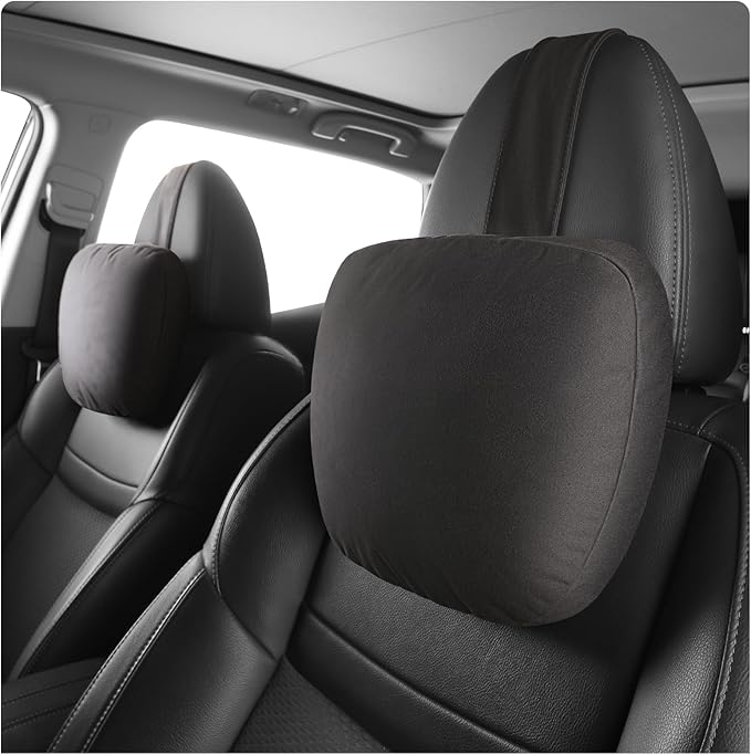 2pcs Car Neck Pillow for headrests,Support Drive Seats Head Cushion Pillows,Microfiber Velvet,Plant-Based Polyester,Thickness & Height Adjustable,11.8x7.5,Inner Liner fillable (Black Color)