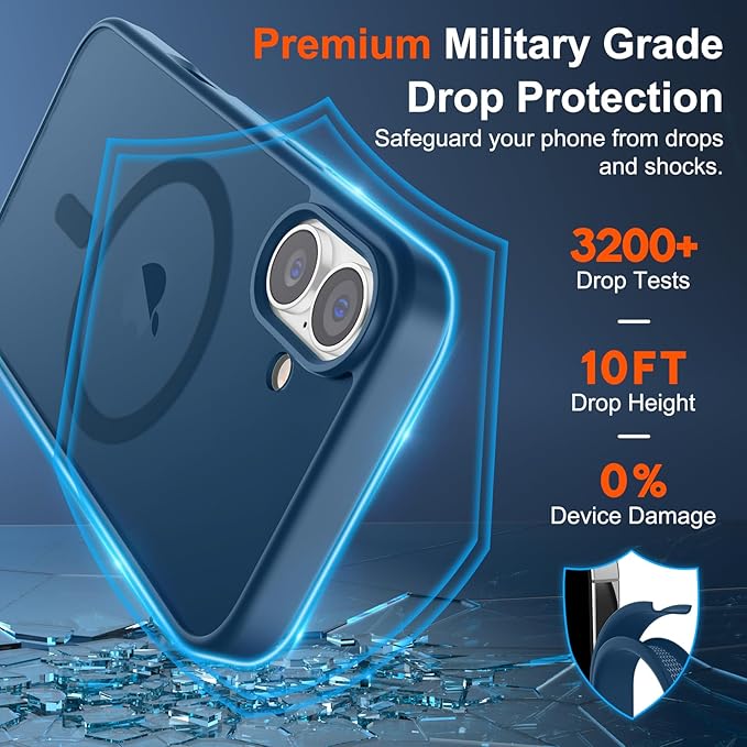 SUPFINE Magnetic for iPhone 17 Case (Compatible with MagSafe)(Military Grade Drop Protection) Translucent Matte Shockproof with Anti-Fingerprint Phone Cover 2025,Deep Blue