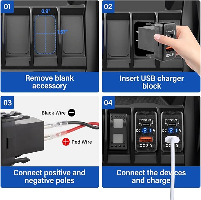 Anina for Toyota USB C Car Charger Socket, 12V/24V Dual USB Outlet PD3.0 & QC3.0 Car USB Port with LED Voltmeter for Toyota Tundra 2005-2006 4Runner 2003-2009 Hilux 2005-2014 (1.57 * 0.9 Inch)