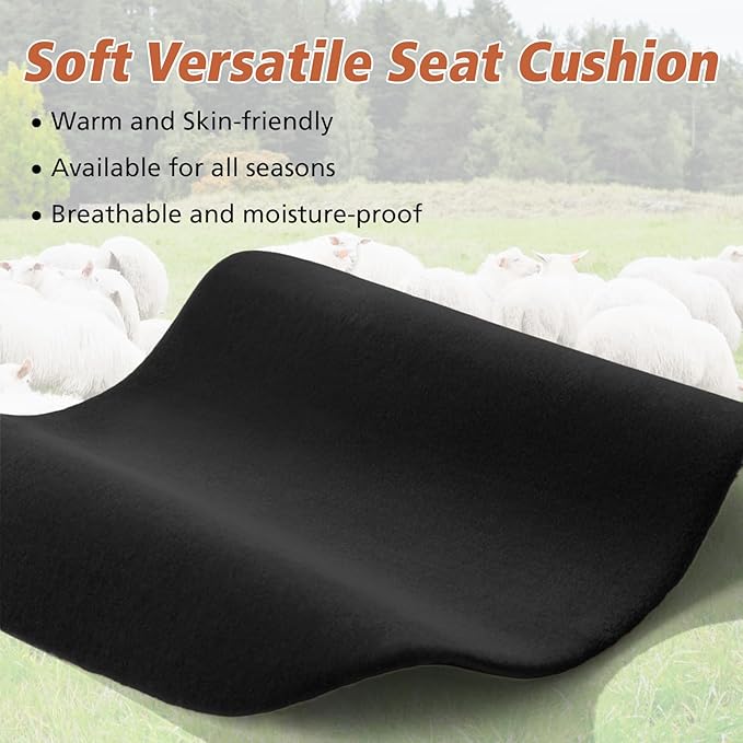 Genuine Wool Car Seat Cushion, Australian Soft Wool Auto Seat Pad Breathable and Sweat-Wicking Comfort Warm Universal Fit, 19.7''x19.7'' for Car Seats, Office Chairs, Home (Black)