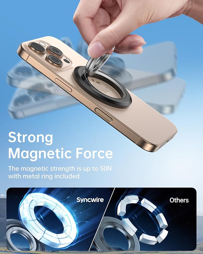 SYNCWIRE Magnetic Phone Ring Holder for MagSafe [2 Pack], 360° Rotation Dual Sided Magnet Grip Cell Phone Ring Stand Finger Kickstand Compatible with iPhone 17 16 15 14 13 12 Pro Max fits MagSafe