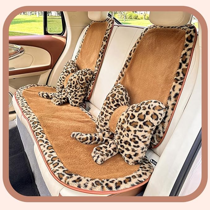 Leopard Print Bow Lumbar Support Pillow for Office Chair and Car Seat, Back Pain Relief, Versatile Use Lower Back Cushion, Memory Foam, Adjustable Straps, Lumbar Support Pillow for Gaming Office Chair