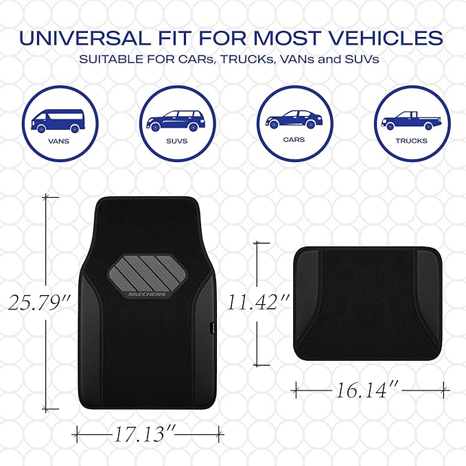 Skechers Car Floor Mats,Waterproof Universal Fit Faux Leather Car Mats,Floor Mats for Cars with Anti-Slip Heel Pad,Fit for SUVs,Vans,Sedans,Trucks,Black