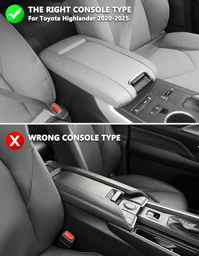 KBH Center Console Armrest Cover for Toyota Highlander 2020 2021 2022 2023 2024 2025, Arm Rest Lid Accessories Cushion Pad, Anti-Scratch, Gray
