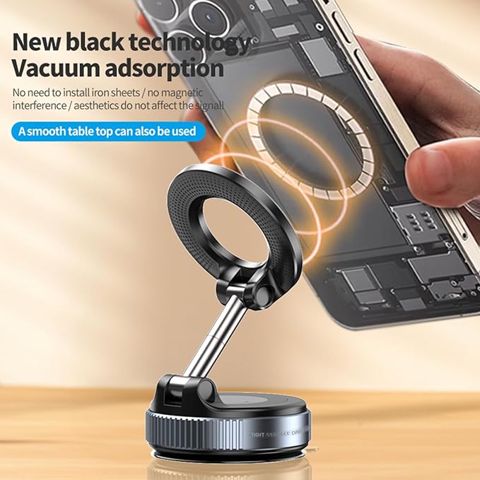 Vacuum Magnetic Phone Holder for Car Phone Holder 360° Adjustable Car Phone Mount for Magsafe Cell Phone Holders for Your Car for iPhone 16 Pro Max 15 14 13 12 Plus & Android (White)