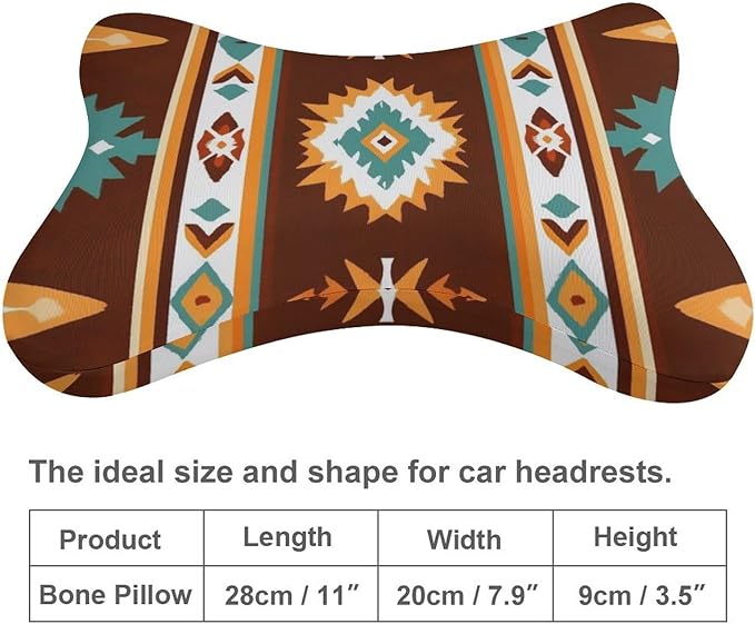 Soft Car Headrest Pillow Compatible with Tribal Navajo Indiana Western Southwest Ethnic, 2 Pcs Memory Foam Car Neck Pillow with Breathable Removable Cover Car Pillow for Nap/Neck Pain Relief