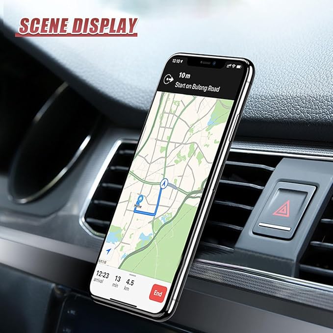 YoRise Magnetic Car Phone Holder, L Type 360° Rotatable Adjustable Car Air Vent Cellphone Mount, No-Hand Clip-On Navigation Bracket, Universal Vehicle Smartphones Stand Accessories (Black)