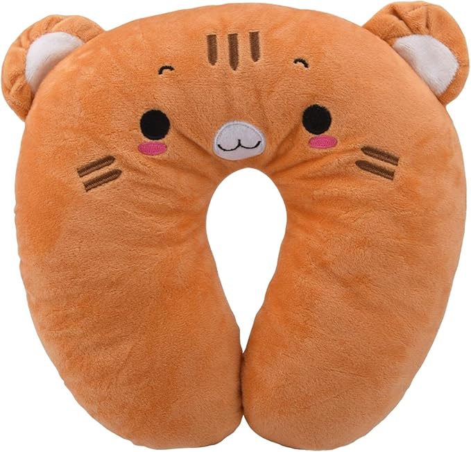 Travel Pillow for Kids, Cute Animal Neck Pillow Support U Shaped Cushion Plush Soft Rest Reading Pillows Sleeping Pillows for Airplane Train Car (Color:Yellow cat)