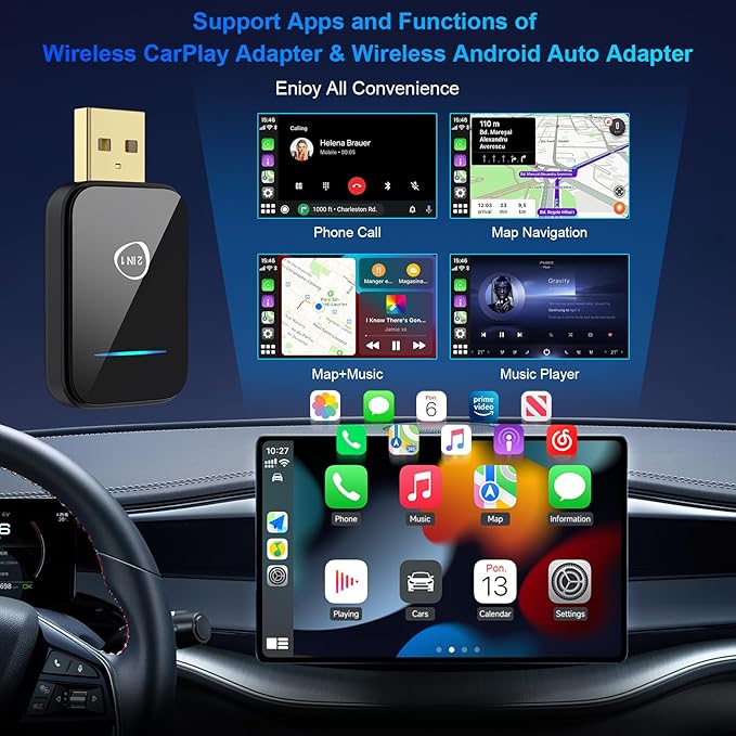 2025 Upgrade Mini CarPlay Wireless Adapter Support Apple CarPlay & Android Auto,Convert Wired to Wireless CarPlay Adapter,Stable Control & No Delay,2 in 1 Wireless Android auto Box for Cars from 2016
