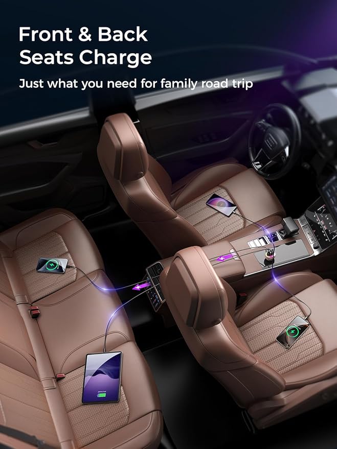 Car Charger USB C, 4 Port 90W Super Fast Charging for iPhone 17 Car Adapter, Dual PD 45W Type C & QC 3.0 USB A Multiport Car Cigarette Lighter Accessories for iPhone 16 15, iPad, Galaxy S26, Pink