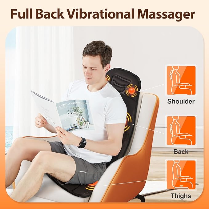 Back Massager with Heat for Pain Relief Deep Tissue, Portable Massage Chair Cushion and Seat Pad for Office, Gifts for Men & Women for Home Use