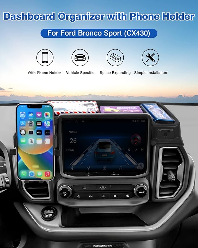 Autorder Phone Holder Mount for Jeep Grand Cherokee 2022 2023 2024 2025/Grand Cherokee L 2021 2022 2023 Center Console Dashboard Organizer with Phone Stand with Anti-Slip Mat