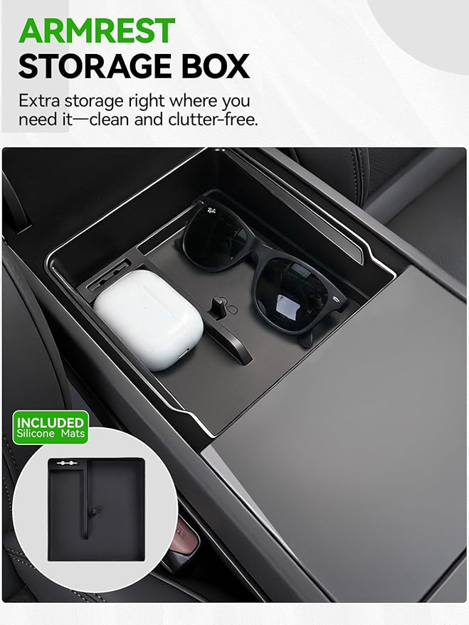 9PCS Center Console Organizer Tray for 2024 2025 2026 Tesla Model 3 Accessories, Armrest Hidden Storage Box Cup Holder Charger Pad for Tesla Model 3 Highland