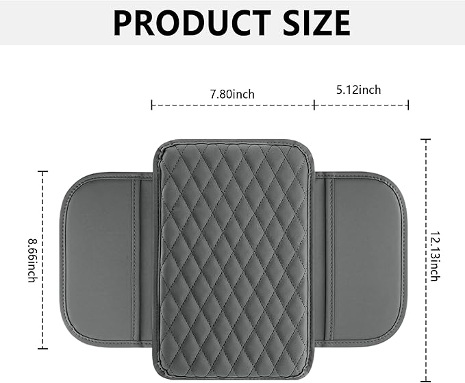 Upgraded Center Console Cover, Microfiber Leather Armrest Cover Cushion With 2 Storage Bags, Universal Car Armrest Storage Box Interior Accessories for Most Vehicles (Gray)