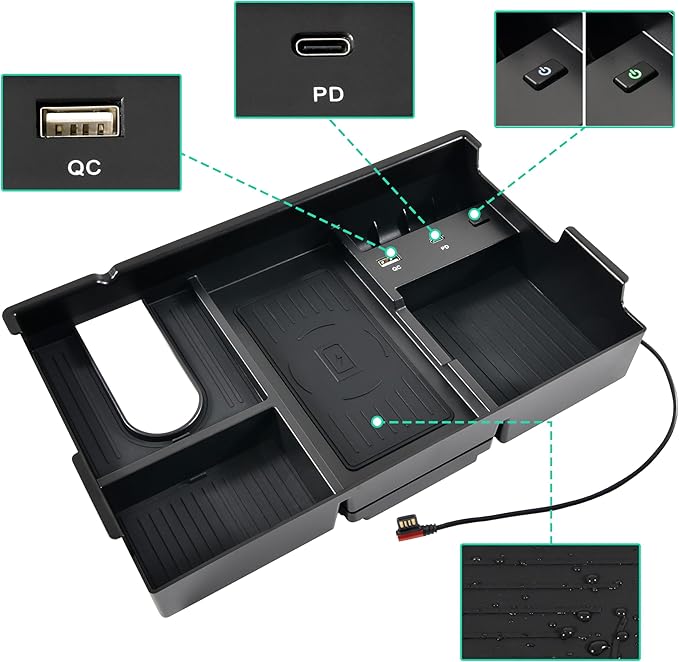 KEWISAUTO Wireless Charger for Toyota Tundra 2014-2021, Center Console Organizer Tray Armrest Storage Fast Wireless Phone Charging Panel Pad for 2014-2021 Toyota Tundra Accessories