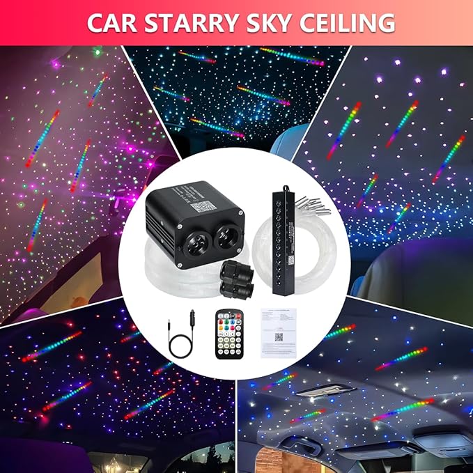 Starlight Headliner Kit,Twinkle + Music Sync Dual Color Fiber Optic Star Ceiling Lights with APP Remote Control, RGBW Shooting Star Lights for Car/Home Ceiling Decor, 600pcs 9.8ft