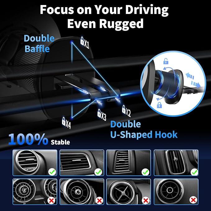 AOUXSEEM for Magsafe Car Charger Mount,15W Fast Charging,20xN55 Magnets,Car Phone Holder Wireless Car Charger Magnetic Phone Holder for iPhone 17/16/15/14/13/12/Pro/Plus/Max Samsung Galaxy S Series