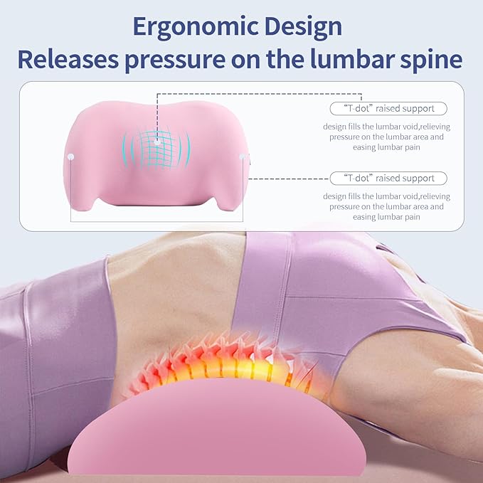 Lumbar Support Pillow for Office Chair, Car Lumbar Pillow Lower Back Pain Relief, Memory Foam Back Cushion with Adjustable Straps, Ergonomic Chair Back Pillow for Gaming Chair, Car, Bed (PINK)