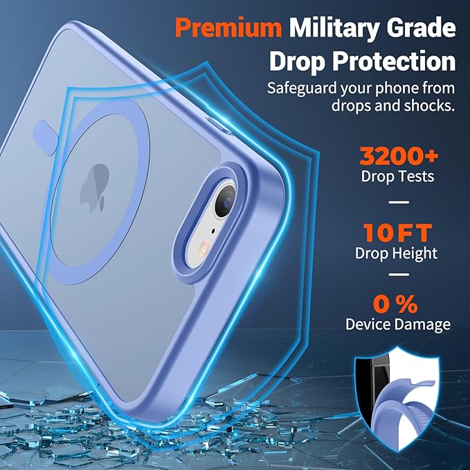 SUPFINE Magnetic for iPhone SE Case 2022 (3rd)/2020 (2nd), iPhone 8 Case (Compatible with MagSafe) (Military Grade Drop Protection) Slim Translucent Matte Phone Case, Blue Purple
