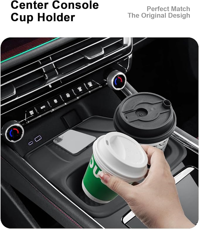 2026 Traverse Center Console Organizer - 2 Pcs Center Console Organizer Tray With Center Handle + Integrated Molding Silicone Cup Holder With Charging Pad For 2024-2026 Chevy Traverse Accessories