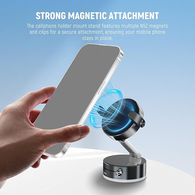 NEEWER ENTRY LEVEL VERSION Magnetic Cell Phone Holder Mount Stand Foldable with Vacuum Suction Cup for Your Car Windshield Dash Gym, 360 Rotating Compatible with MagSafe iPhone for Video Recording, A9