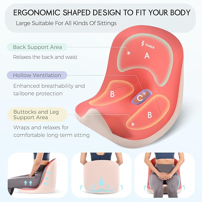 Car Seat Cushion and Lumbar Support Pillow, Larger Memory Foam Seat Cushion, Ergonomic L-Shaped Design Cushion for Back Pain Relief, Non-Slip Driving Cushion for Car, Office, Truck, Wheelchair-Pink