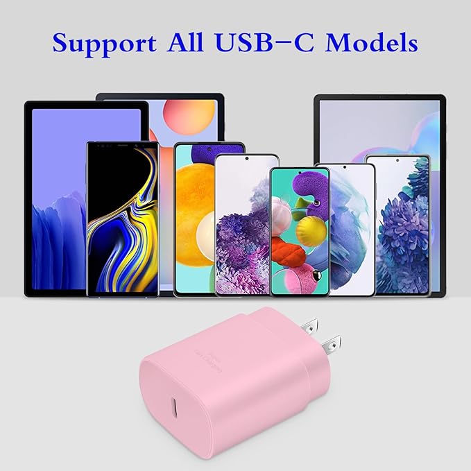 Type C Charger, 2-Pack 25W Type C Super Fast Charging Block with 6ft USB C Charger Cable Compatible with Galaxy S23 Ultra/S23+/S22/S21/S20/Phone 16/16 Plus/16 Pro Max/15/15 Pro Max/15 Plus-Pink