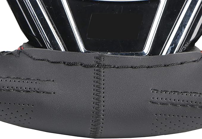 O SHI CAR 15 Inch 3D Universal Artificial Leather Steering Wheel Cover Stitch On Wrap with Needle & Thread Non-Slip Black