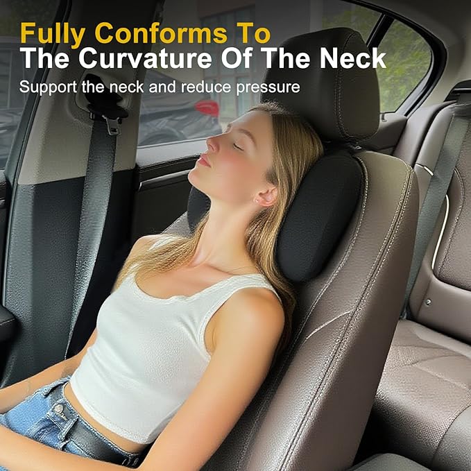 Upgrade Car Neck Pillow with Graphene Fabric Automotive Seat Cushions of Headrests for Relieving Neck Stiffness Seat Neck Support Pillow, Fits All Vehicles(Black 2-Pack)