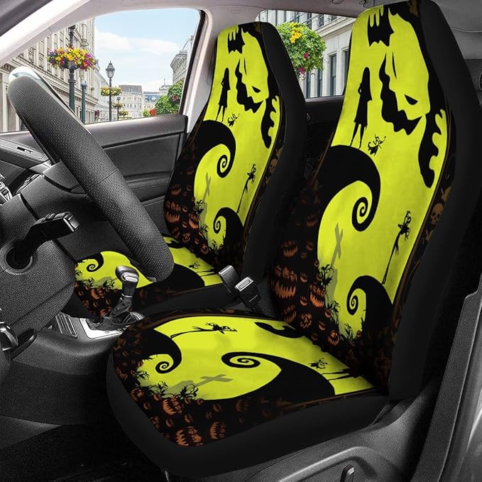 GENANY Nightmare Skellington Car Seat Covers Set of 2, Horror Breathable Front Seat Covers for Truck Sedan SUV, Movie Themed Car Accessories, Horror Gift for Women Men