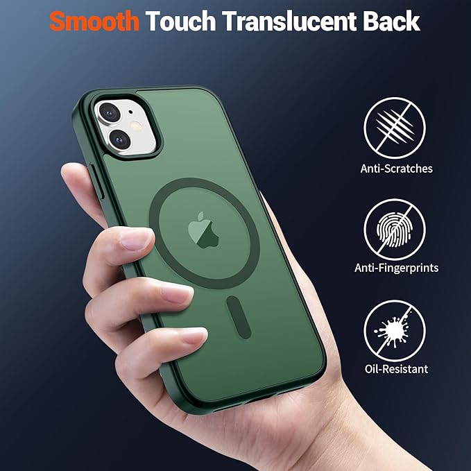 SUPFINE Magnetic for iPhone 12 Case/iPhone 12 Pro Case (Compatible with MagSafe)(Military Grade Drop Protection) Slim Translucent Matte Shockproof with Anti-Fingerprint Phone Case,Forest Green