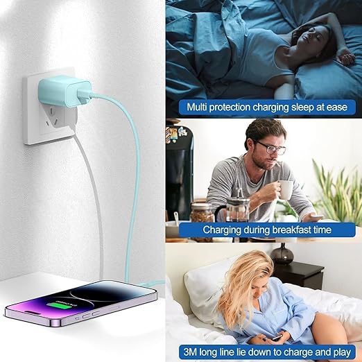 iPhone Fast Charger,Type C Wall Charger Block Plug and 10ft USB C to Lightning Charging Cable Cord Long,Power Adapter Cube Brick Box for Apple iPhone 14 Pro Max/14 Plus/14/13/12 Mini/11/XS Max/XR/iPad