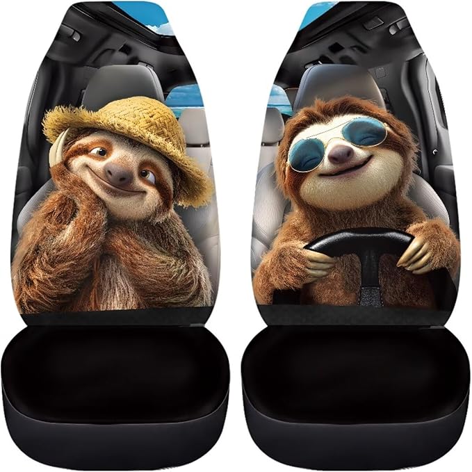 Funny Car Seat Cover Front Seats Only,Sloth Driver Front Bucket Seat Cover Decorative Vehicle Cushion Seat Cover Set,Automotive Accessories Interior Decoration