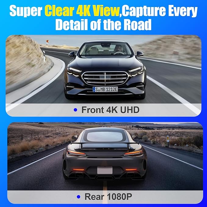 4K+1080P Dash Cam Front and Rear,Dual Dash Camera for Cars with 5.8GHz WiFi GPS,Night Vision,Mini Dash Cam with 3.59" IPS Screen,24H Parking Mode,G-Sensor,Loop Recording,64GB SD Card Included
