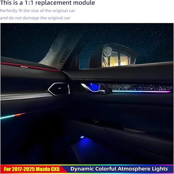 256-Color Interior Ambient Lighting Kit for Mazda CX-5 2017-2025 | 4 Door Panels + LED Strips + Footwell & Handle Lights | Music Sync, APP & Button Control