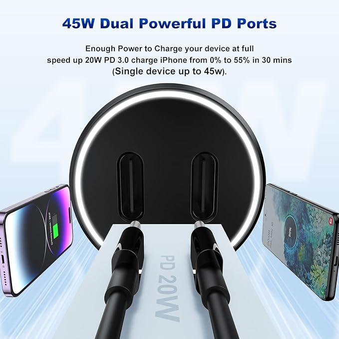 iPhone 14 13 Car Charger, [Apple MFi Certified] 45W Dual Port USB C Rapid Apple Car Adapter with 6ft Type C to Lightning Cable Fast Charging for iPhone 14 Pro/14 Pro Max/14 Plus/13/12/11/X/XS/SE,iPad