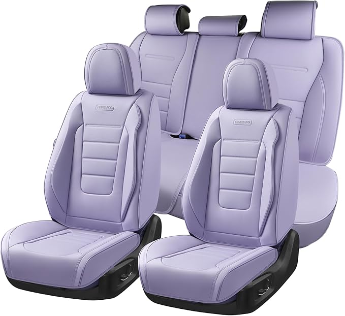 Coverado Car Seat Covers Full Set, Nappa Leather Seat Covers for Cars, Car Seat Protector Car Seat Cushion, Front and Back Seat Protectors Cushions Universal Fit for Most Cars Vehicles(Purple)