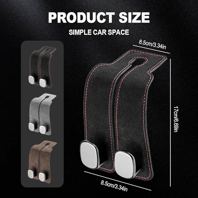 2026 New 2 in 1 Car Seat Back Storage Hook, Car Backseat Organizer Accessories, Premium Leather Headrest Hook for Auto Hooks Organizer for Handbag Purse Coat Bags (1, Brown)