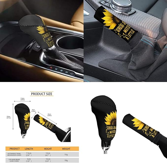Sunflower Car Accessories 6 Pcs Sets Sunflower Car Steering Wheel Cover Set for Men Women Auto Interior Accessories Cup Holder Fit Vans Trucks,SUV