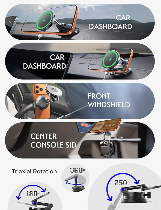 LISEN 15W Magsafe Car Mount Charger, Magnetic Wireless Car Charger, Suction Phone Mount, Vacuum Magnetic Phone Holder for Car Charger for iPhone 17 Pro Max 16 15 14 13 12, Samsung,Pixel, Gifts for Mom