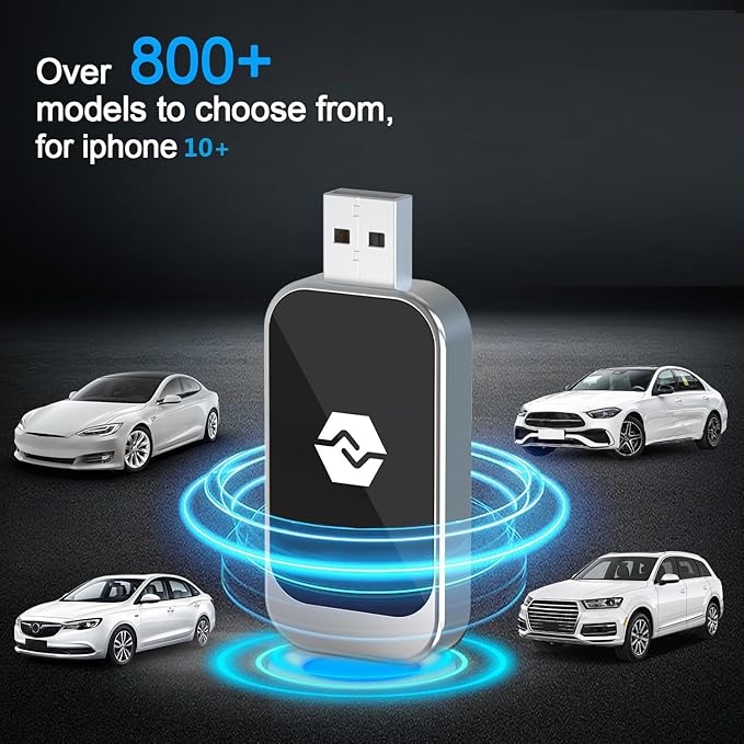 Wireless Carplay Adapter for Apple, Converts Wired to Wireless CarPlay, Plug & Play Carplay Wireless Adapter for iPhone 9 Above,Stable Fast Connection Low Latency Fits 2014 Onwards Cars