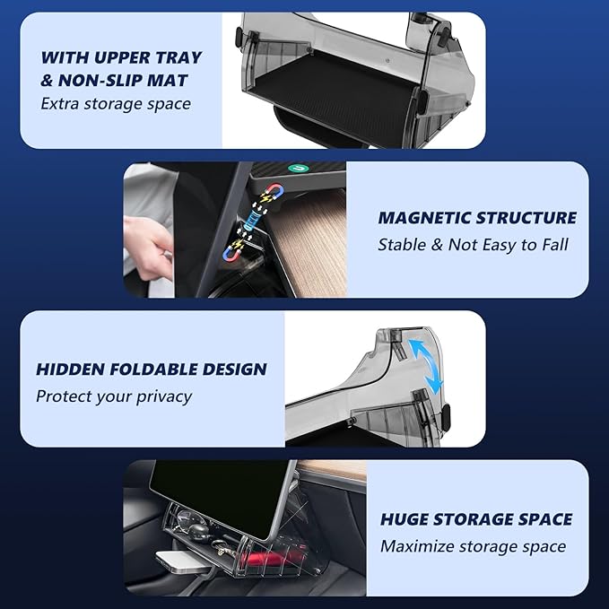 Hideable Under Screen Storage Organizer Compatible with Tesla Model Y 2024-2020(Not Juniper)/Model 3 2023-2017 Accessories Black (Not Model Y Juniper 2025-2026/Model 3 Highland 2024-2025)