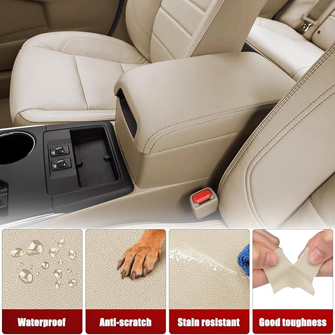 KBH Center Console Armrest Cover Upholstery for Toyota Camry 2012 2013 2014 2015 2016 2017, Vinyl Leather Middle Console Replacement Covering, Ivory Tan (Leather Part Only)