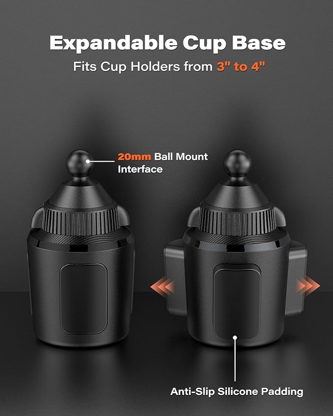APPS2Car Heavy Duty Magnetic Cup Phone Holder Mount | Aluminum Arm | Dual Ring N55 Magnets | Fits 3"-4" Cup Holders, 20mm Ball Joint | Compatible with MagSafe iPhone, Samsung, Smartphones