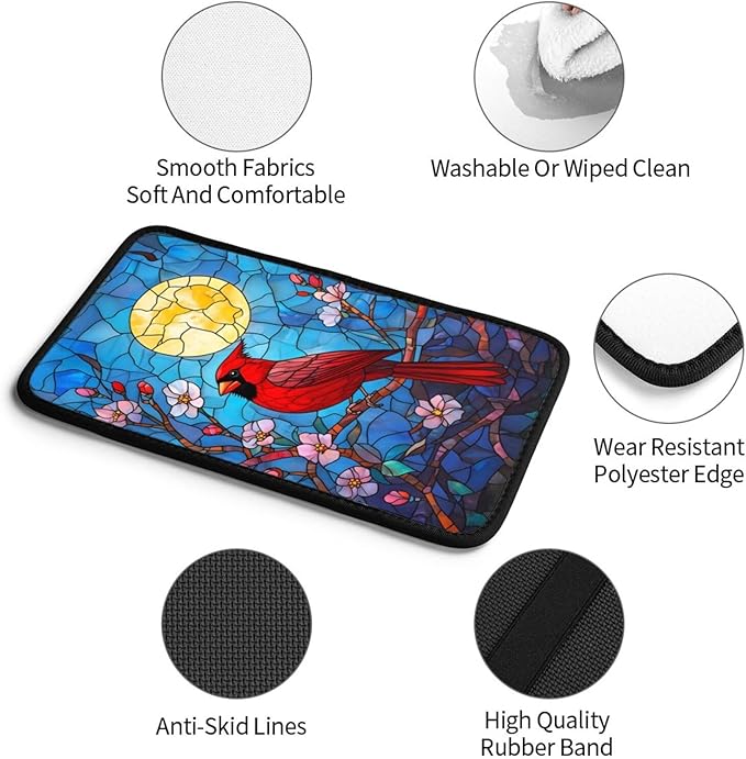 Universal Car Center Console Cushion Pad, Stained Glass Red Sparrow Soft Waterproof Car Center Console Cover Auto Armrest Seat Box Cover Protector for Most Vehicle SUV Truck Car